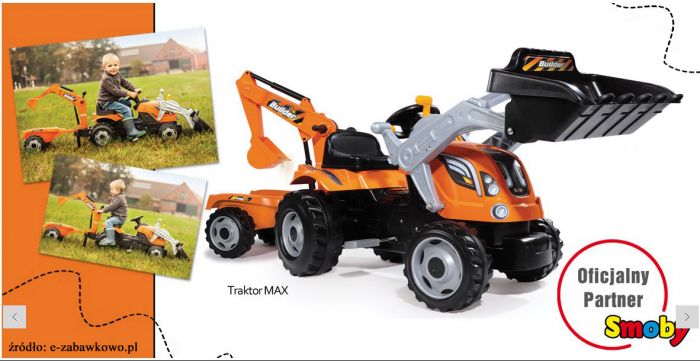 Zabawka traktor pomarańczowy z łyżką i koparką